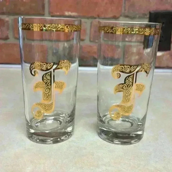 Hollywood Regency Barware Vintage Mid Century 60's Monogrammed F In Gold Tumbler - Picture 7 of 7
